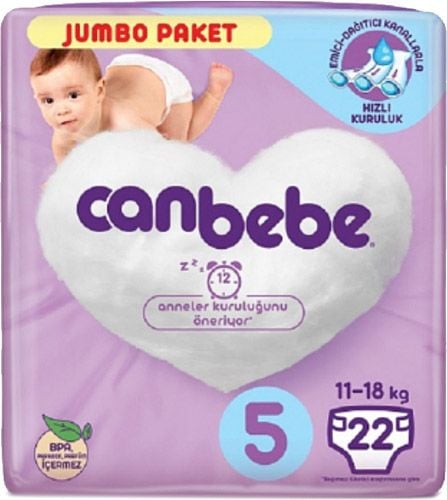 Canbebe Jumbo Paket Cırtlı Bebek bezi No:5 22 Adet