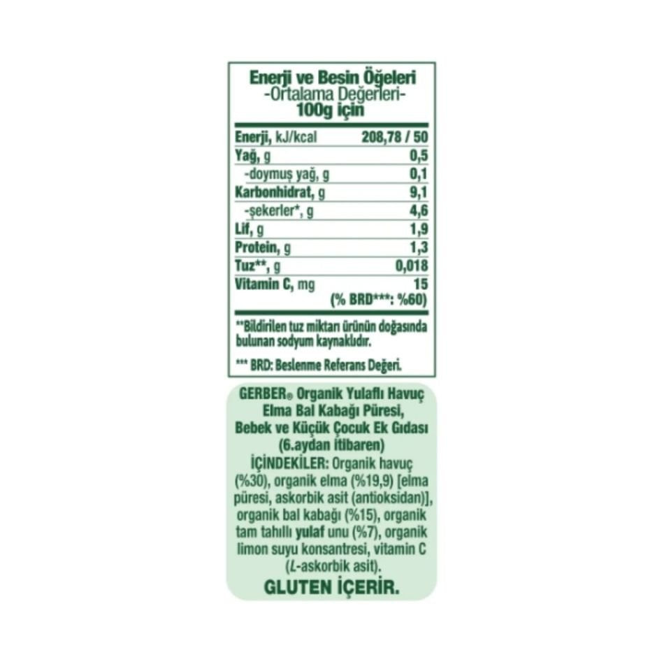 Gerber Organik Muzlu Havuçlu Bal Kabağı Püresi 90g