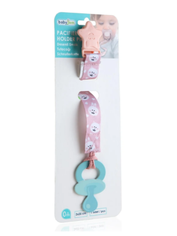 Babyjem Emzik Tutacağı Desenli Pembe Ayıcık 42701