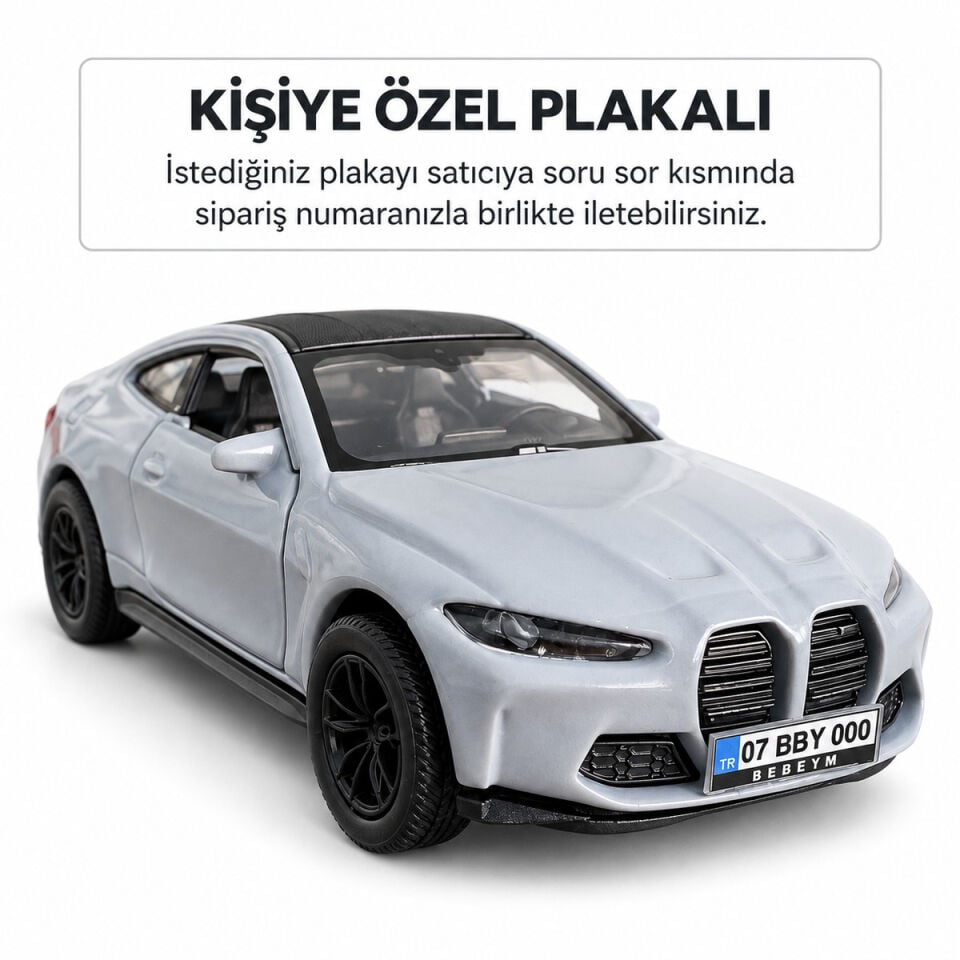 Bmw M4 Nardo Gri Kişiye Özel Plakalı Metal Araba 1:36 Ölçek