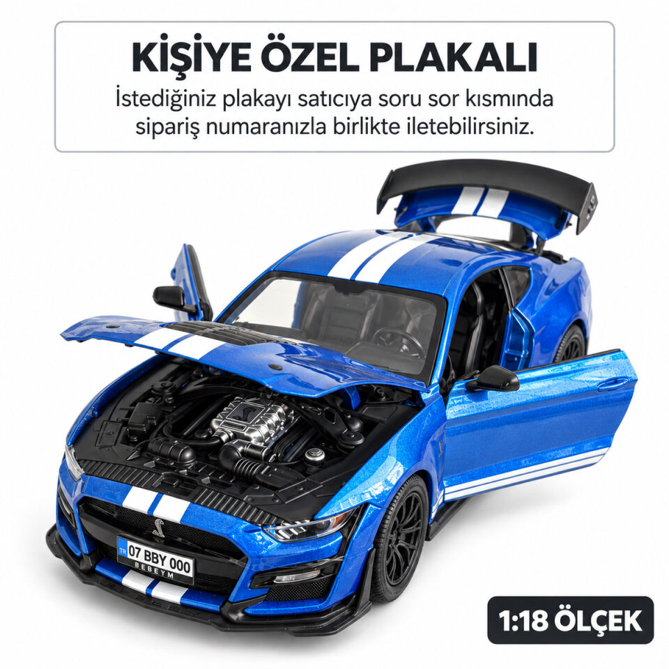 Ford Mustang Mavi Metal Model Araba 1:18 Ölçek