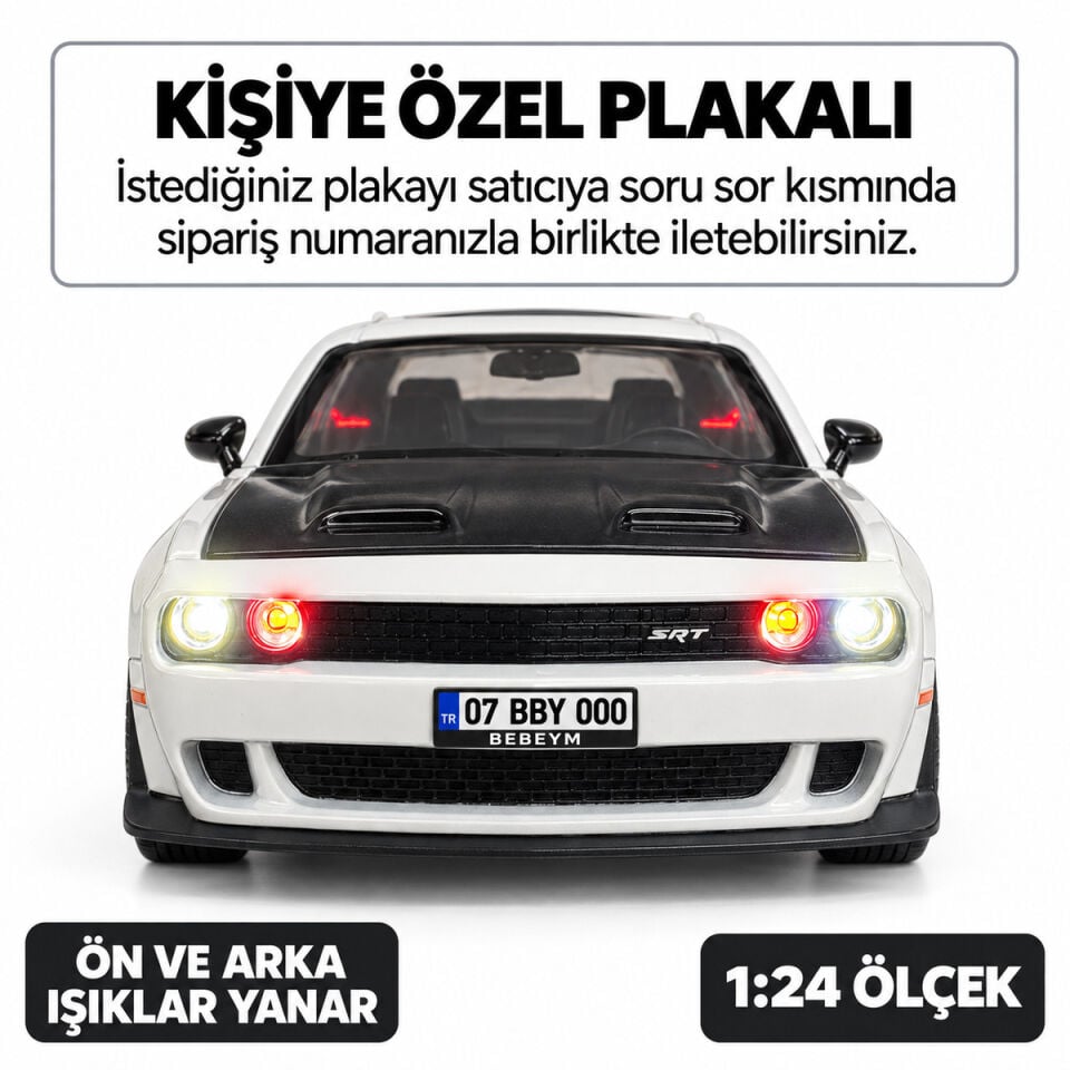 Dodge Challenger SRT Metal Model Araç - 1:24 Ölçek Beyaz