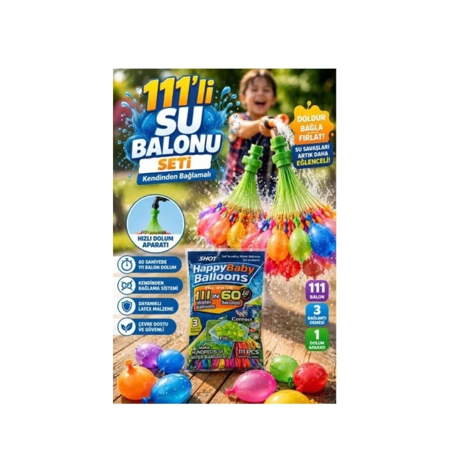 111'li Su Balonu Seti - Kendinden Bağlamalı - Hızlı Dolum Aparatlı
