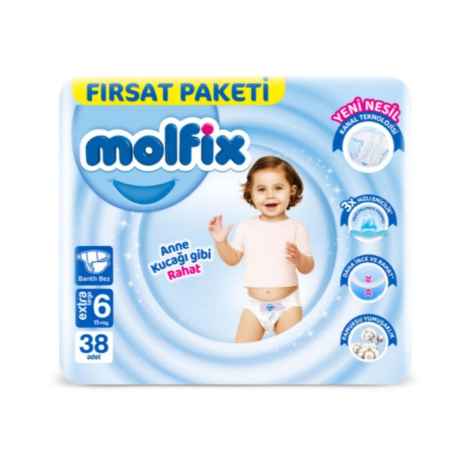 Molfix 6 Fırsat Paketi Cırtlı Bebek Bezi Extra Large 38 adet