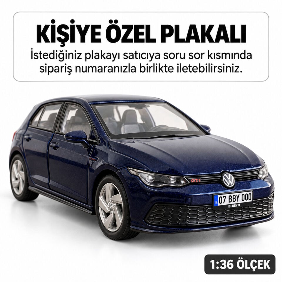 Volkswagen Golf 8 Metal Oyuncak Araba - Kişiye Özel Plakalı - Lacivert