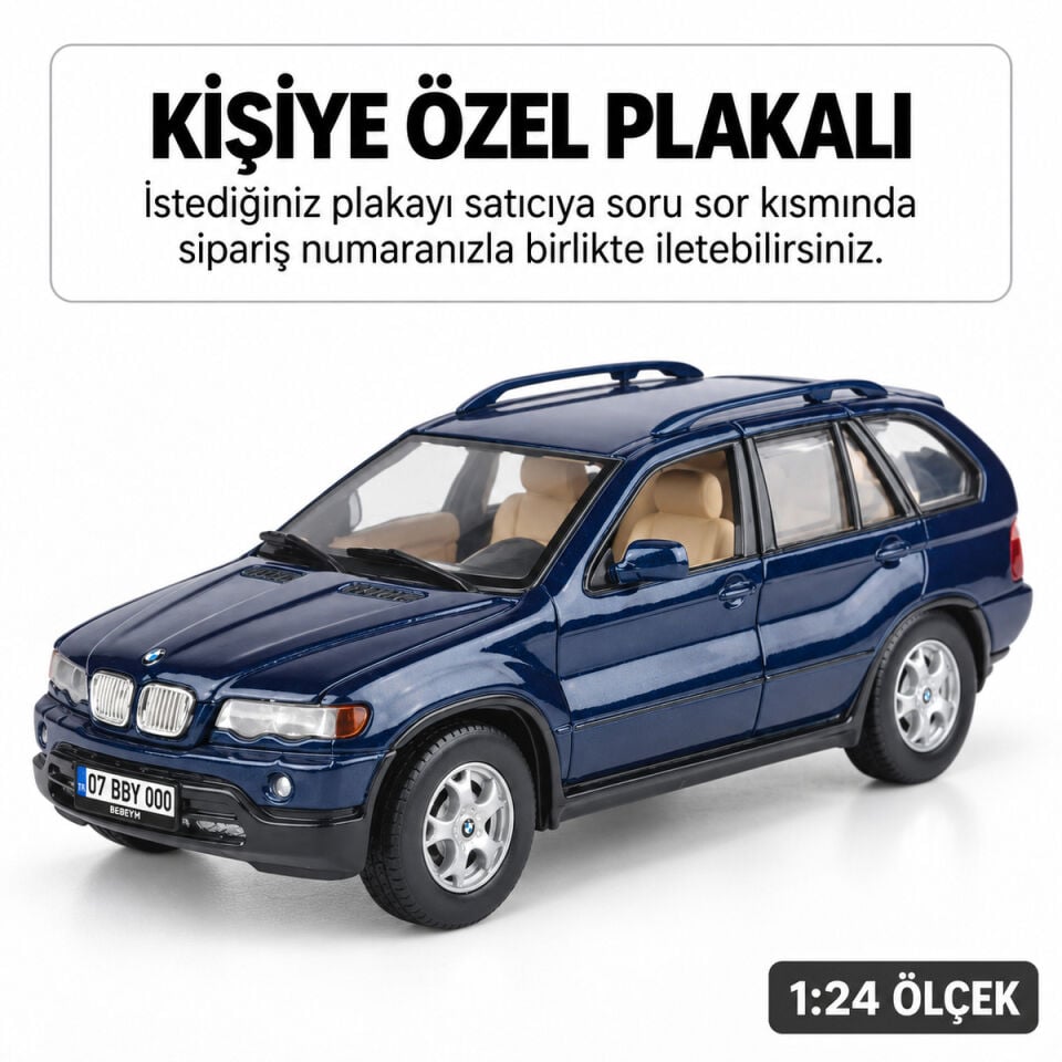 Bmw X5 Metal Araba 1:24 Ölçek - Lacivert - Kişiye Özel Plakalı