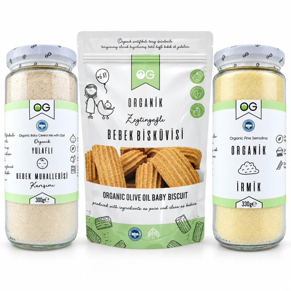 Og Organik Bebek Bisküvisi, Bebek İrmiği, Yulaflı Bebek Muhallebisi 3'lü Paket