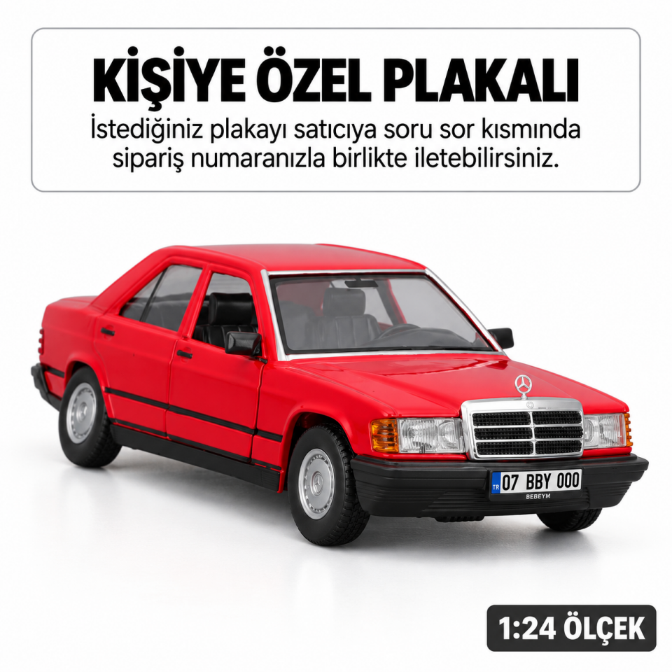 Mercedes 190 E 2.6 Metal Araba 1:24 Ölçek Kırmızı