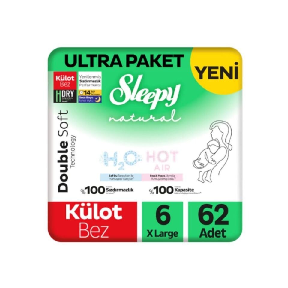 Sleepy Natural Double Soft 6 Numara XL Külot Bez 62 Adet