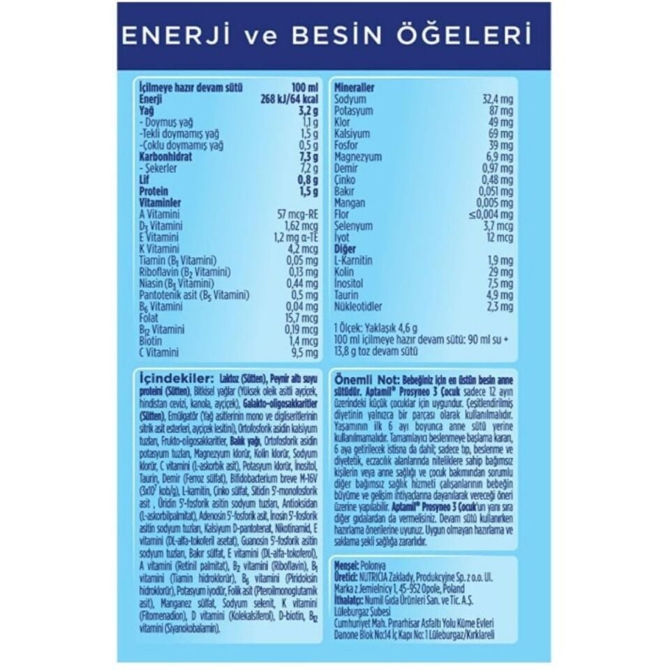 Aptamil 3 Prosyneo Devam Sütü 2x400 800 Gr