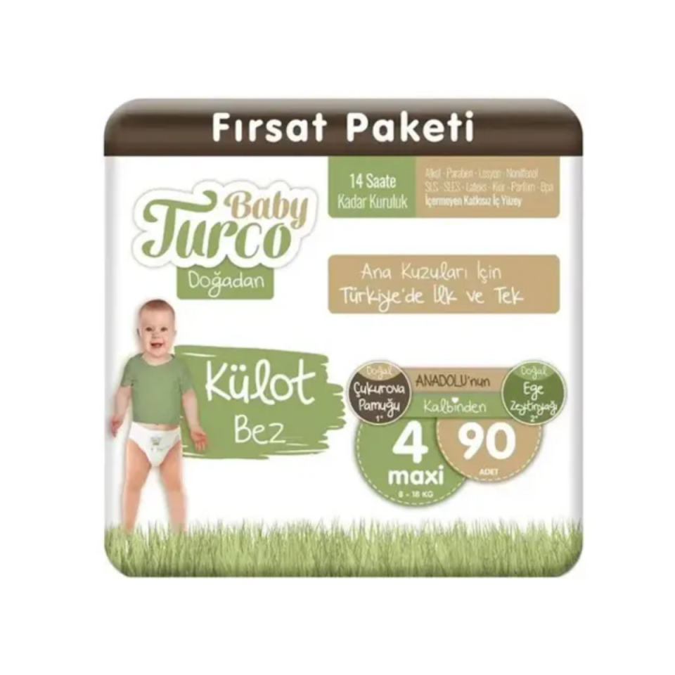 Babyturco Avantaj Külot Bebek Bezi Doğadan 4 (Maxi) Beden-90 Adet