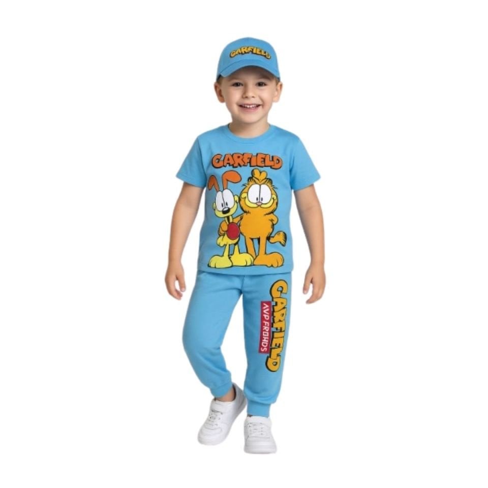 Üst Kısa Kollu Garfield Temalı Süprem Şapkalı Kombin Takım 425402