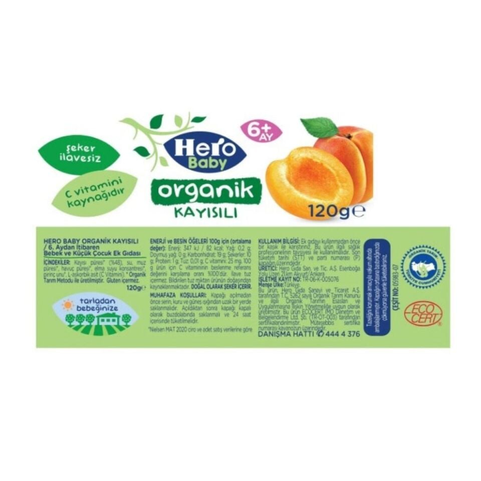 Hero Baby Organik Kavanoz Maması  Kayısı 120 Gr