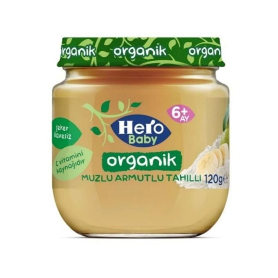 Hero Baby Organik Kavanoz Maması  Muz Armut Tahıl 120 G